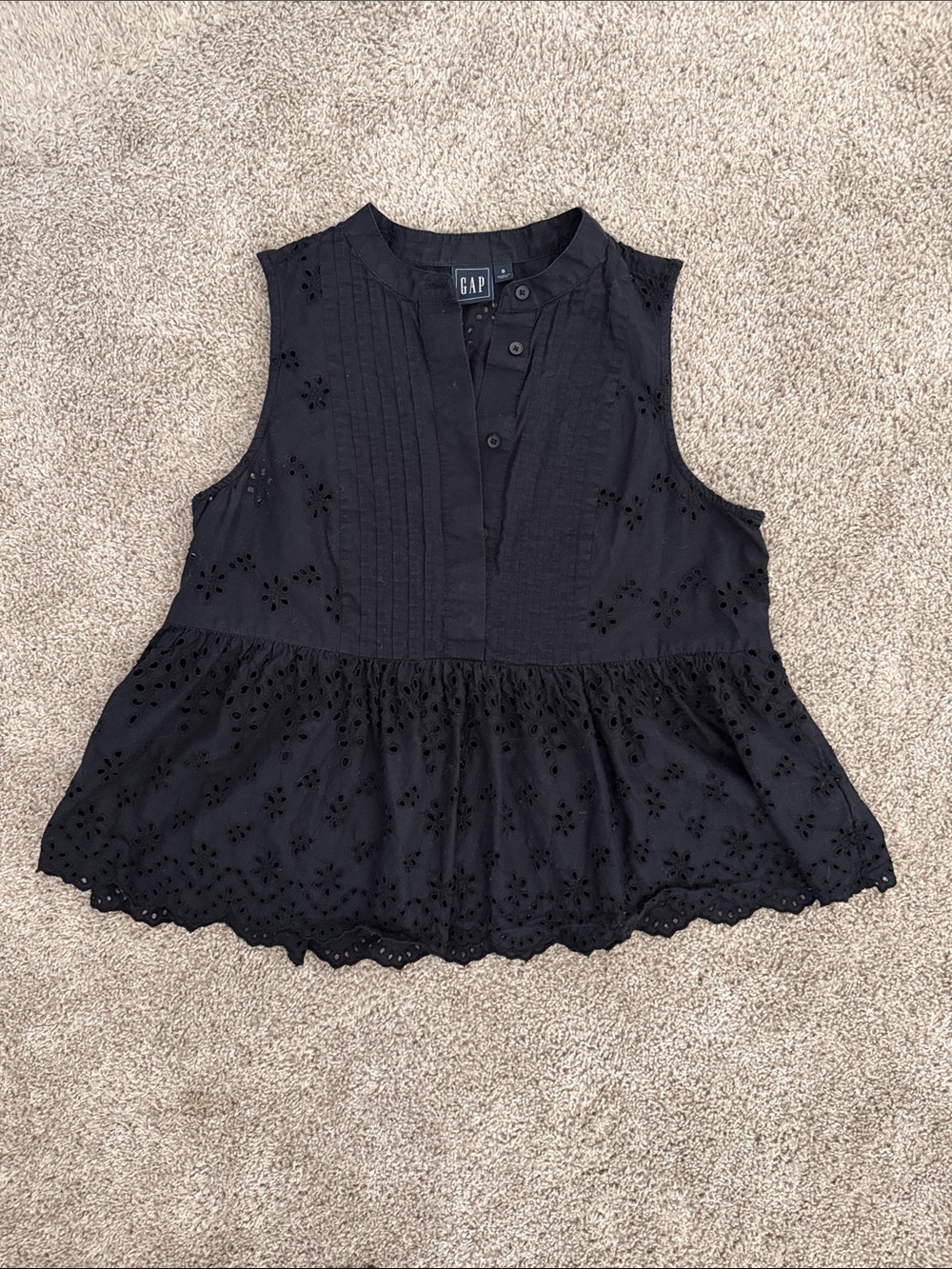 GAP Black Eyelet Peplum Tank Top - Size Small
